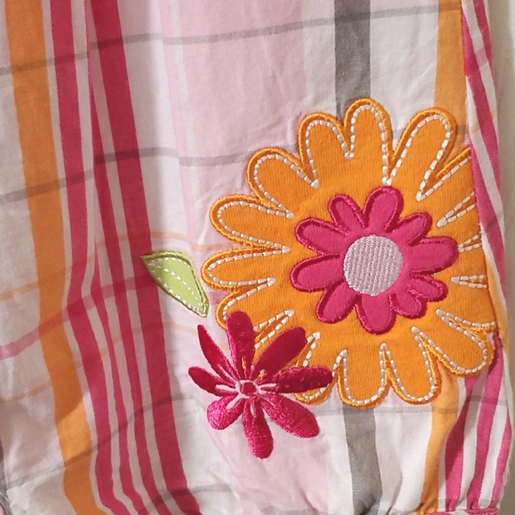 Carter's Pink Plaid Snap Romper with Applique Flowers Baby Girl Size 12 Months - Picture 3 of 3